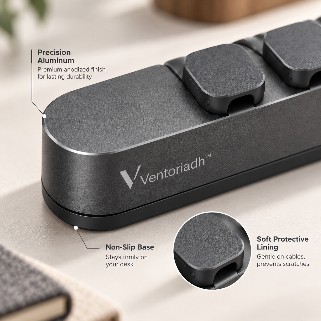 Ventoriadh™ 3-Slot Desktop Cable Organizer | Multi-Cable Management Holder for Office & Home Desk