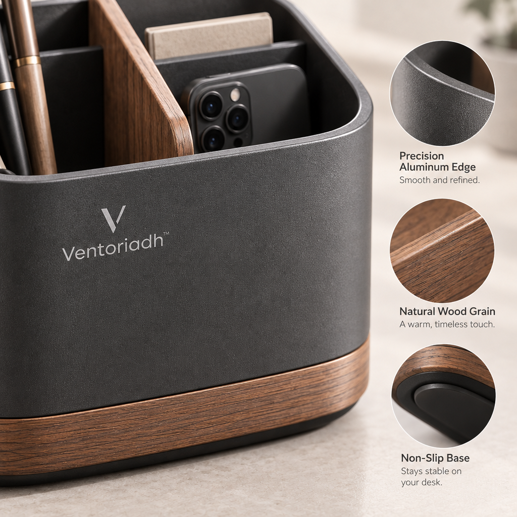 Ventoriadh™ Multi-Compartment Desktop Organizer | Office Desk Storage Caddy for Phones, Pens, Notebooks & Accessories
