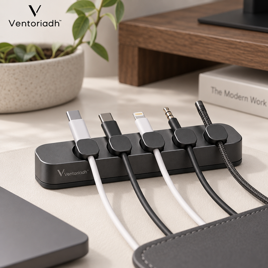 Ventoriadh™ 3-Slot Desktop Cable Organizer | Multi-Cable Management Holder for Office & Home Desk