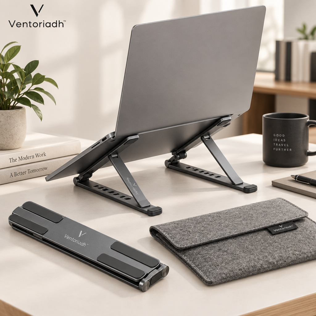 Ventoriadh™ Adjustable Foldable Laptop Stand | Portable Ergonomic Desk Riser for 13–16 Inch Laptops