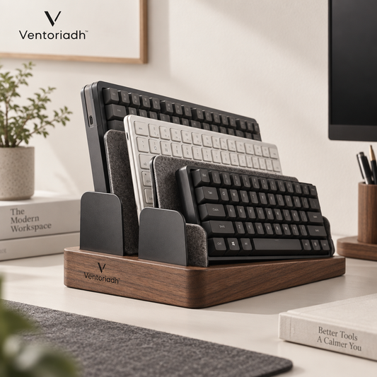 Ventoriadh™ Multi-Slot Desktop Organizer | Wood-Grain Vertical Storage Rack for Laptops, Tablets, Documents & Mail
