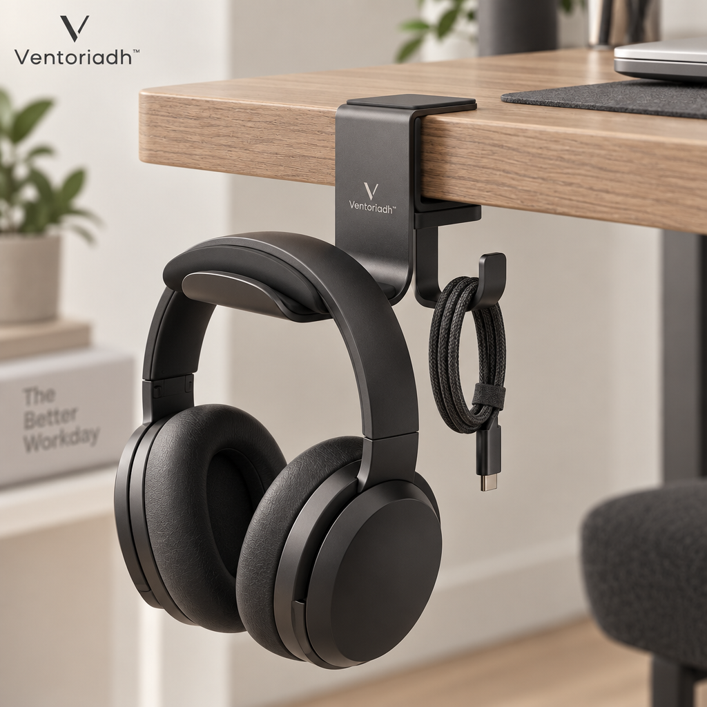 Ventoriadh™ Clamp-On Headphone Hanger | Under-Desk Multi-Purpose Hook for Headphones, Bags, Hats & Cables