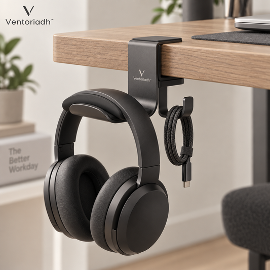 Ventoriadh™ Clamp-On Headphone Hanger | Under-Desk Multi-Purpose Hook for Headphones, Bags, Hats & Cables