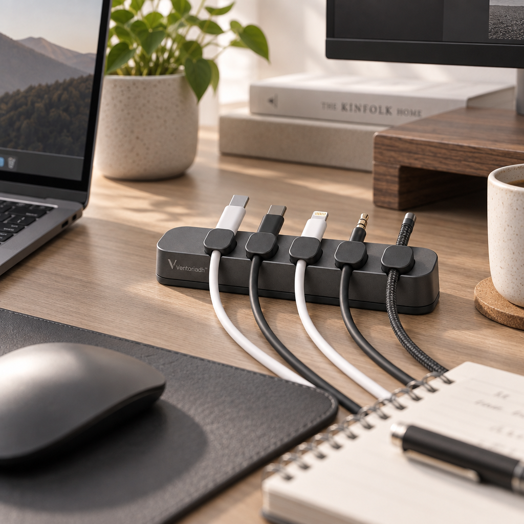 Ventoriadh™ 3-Slot Desktop Cable Organizer | Multi-Cable Management Holder for Office & Home Desk