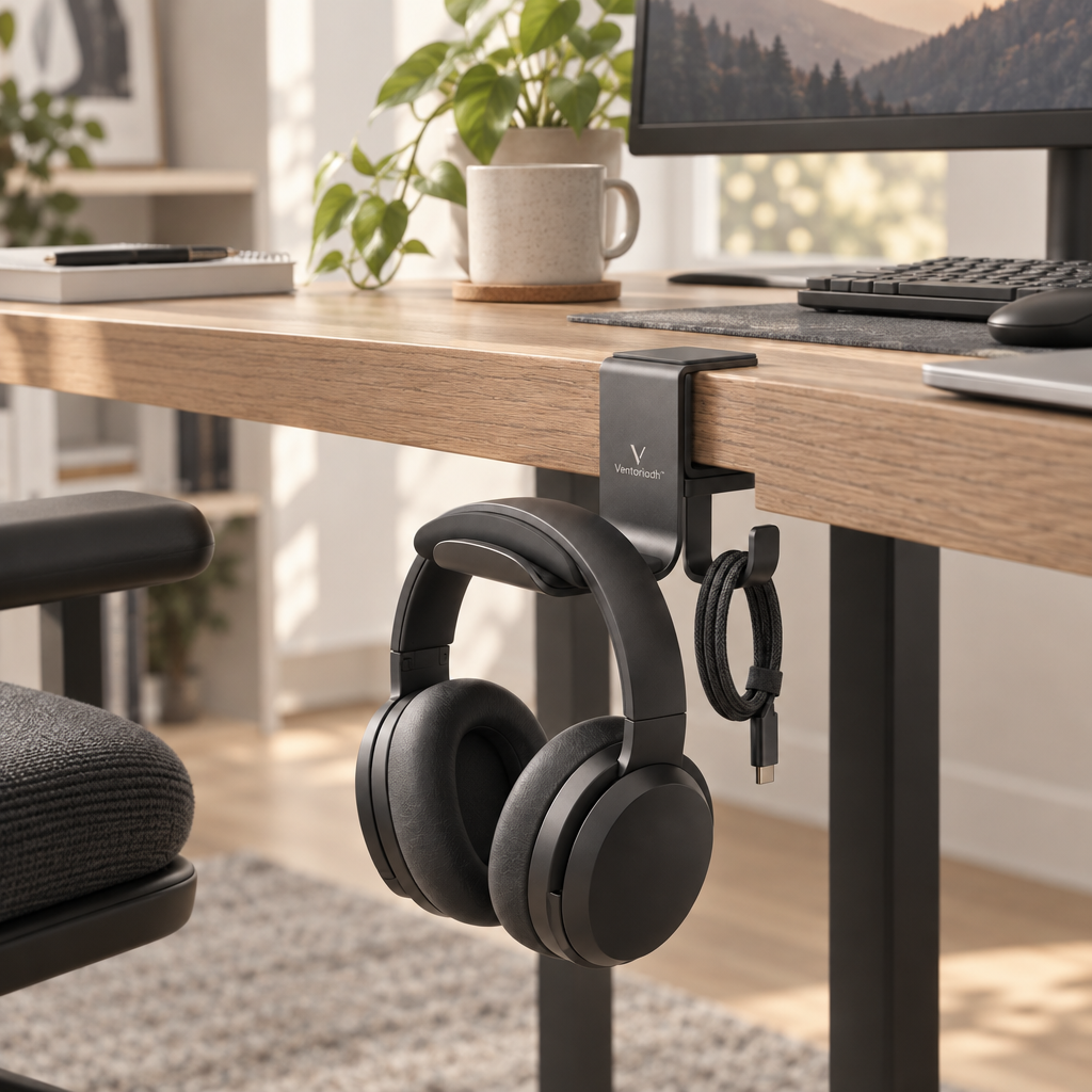Ventoriadh™ Clamp-On Headphone Hanger | Under-Desk Multi-Purpose Hook for Headphones, Bags, Hats & Cables