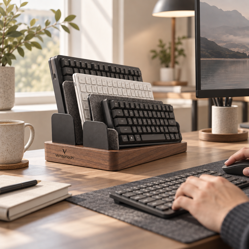 Ventoriadh™ Multi-Slot Desktop Organizer | Wood-Grain Vertical Storage Rack for Laptops, Tablets, Documents & Mail