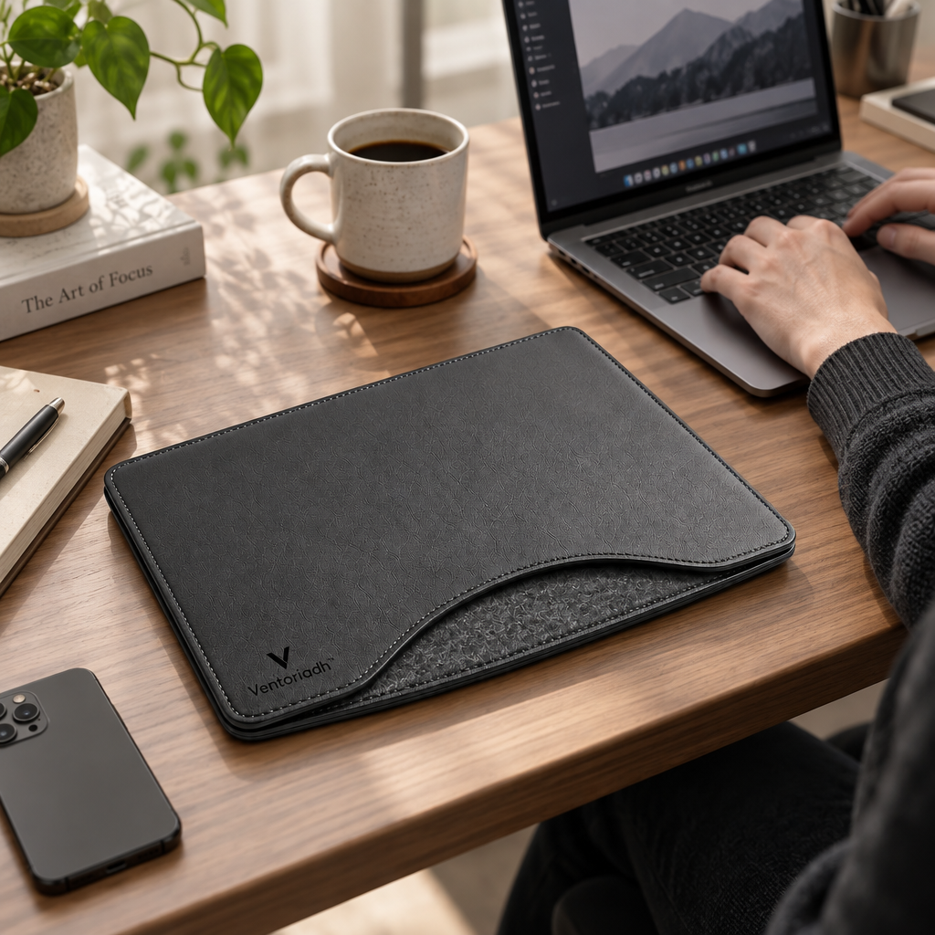 Ventoriadh™ Premium Desk Mat | Leather-Look Workspace Pad with Soft Felt Base for Laptop, Keyboard & Mouse