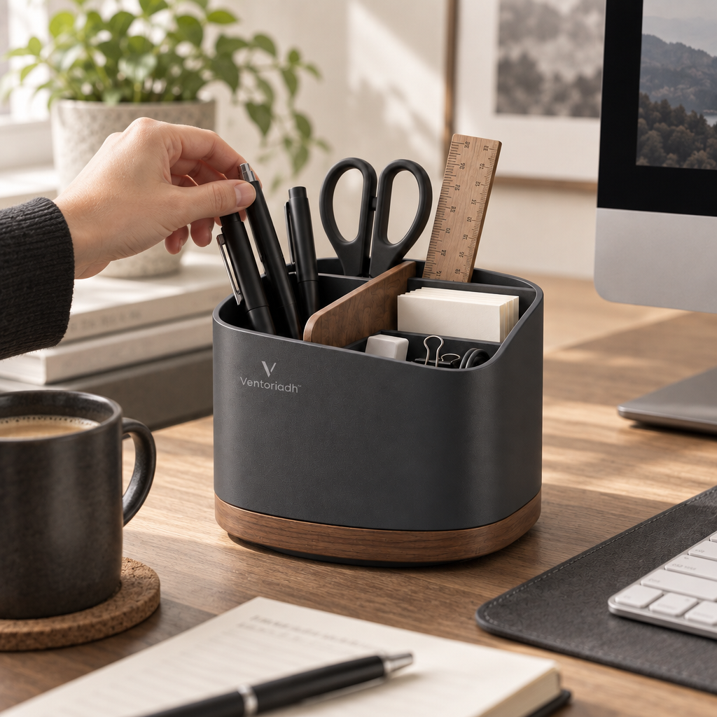 Ventoriadh™ Multi-Compartment Desktop Organizer | Office Desk Storage Caddy for Phones, Pens, Notebooks & Accessories