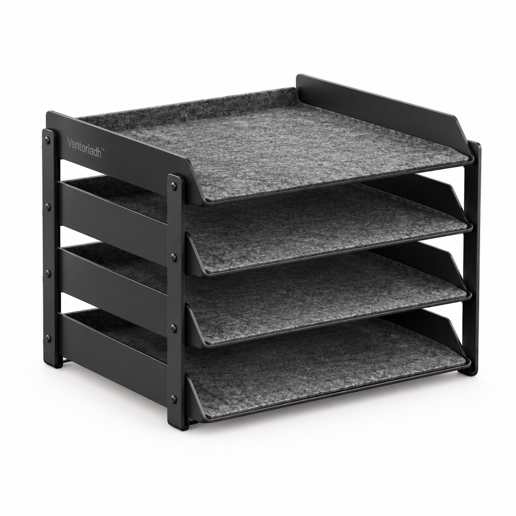 Ventoriadh™ 4-Tier Desktop Document Organizer | Stackable Office Paper Tray with Soft Protective Lining