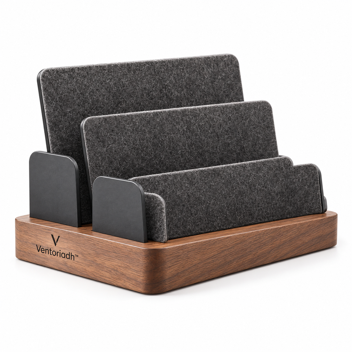 Ventoriadh™ Multi-Slot Desktop Organizer | Wood-Grain Vertical Storage Rack for Laptops, Tablets, Documents & Mail