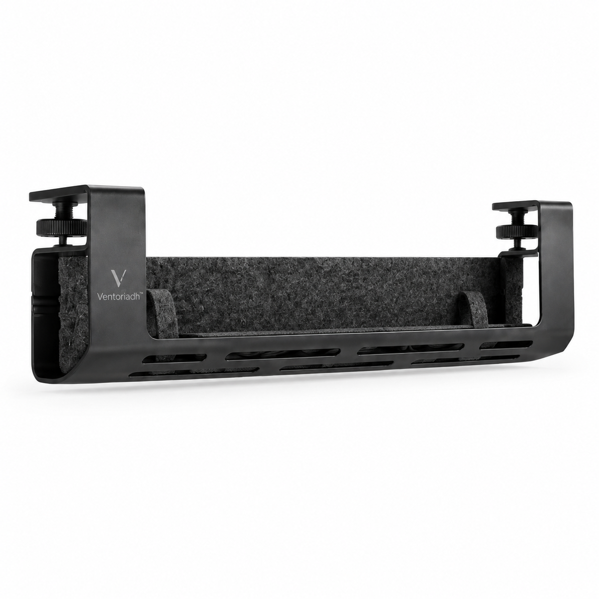 Ventoriadh™ Clamp-On Under Desk Cable Management Tray | Metal Cord Organizer for Cables, Power Bricks & Chargers