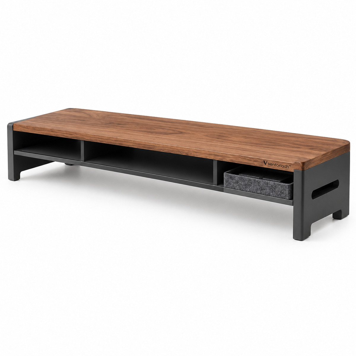 Ventoriadh™ Wood-Grain Monitor Stand Riser | Desktop Organizer with Dual Storage Compartments