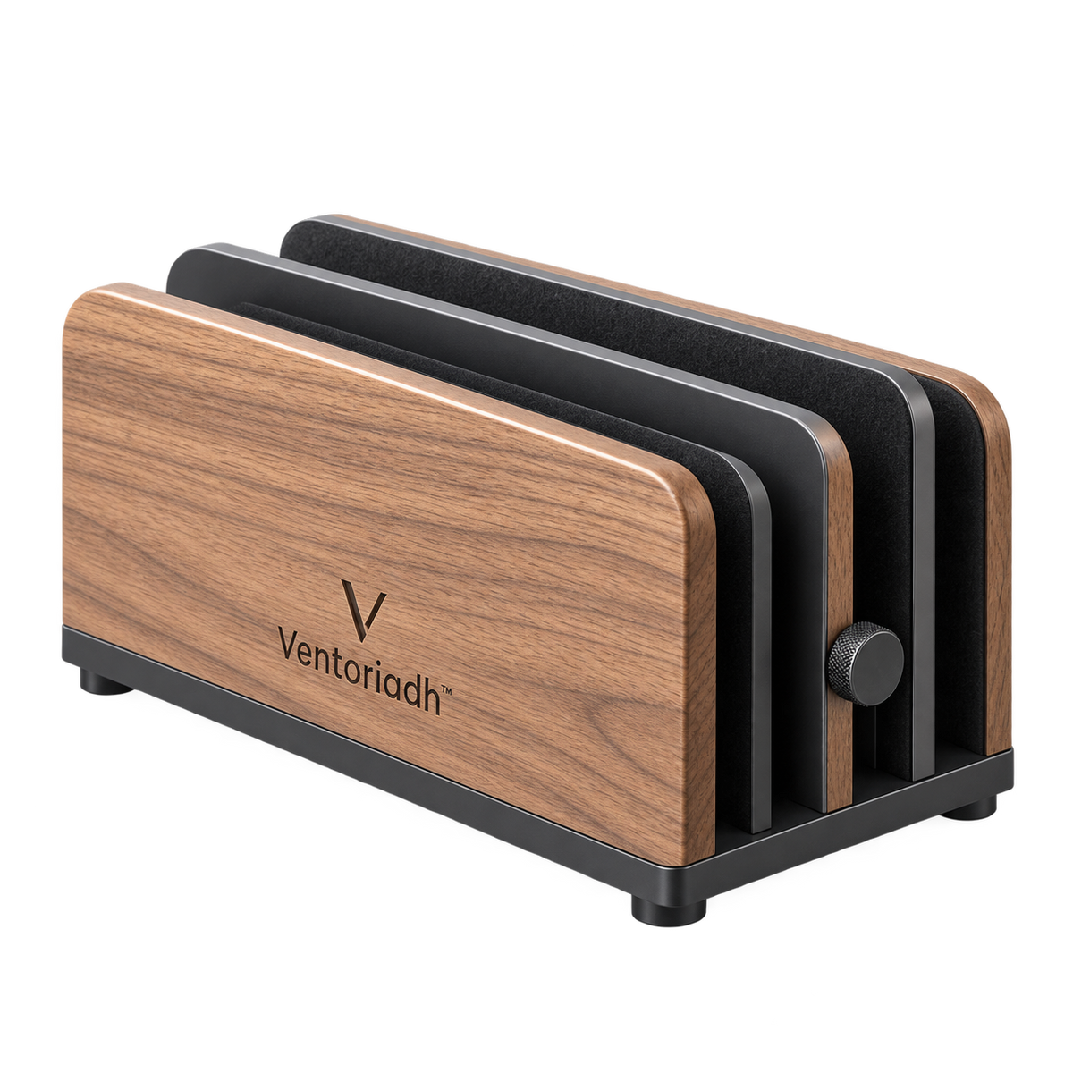 Ventoriadh™ Multi-Device Vertical Desk Organizer | Wood-Grain Laptop, Tablet & Document Storage Stand