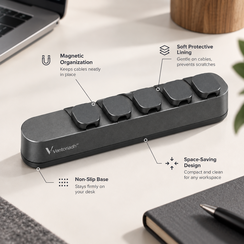 Ventoriadh™ 3-Slot Desktop Cable Organizer | Multi-Cable Management Holder for Office & Home Desk