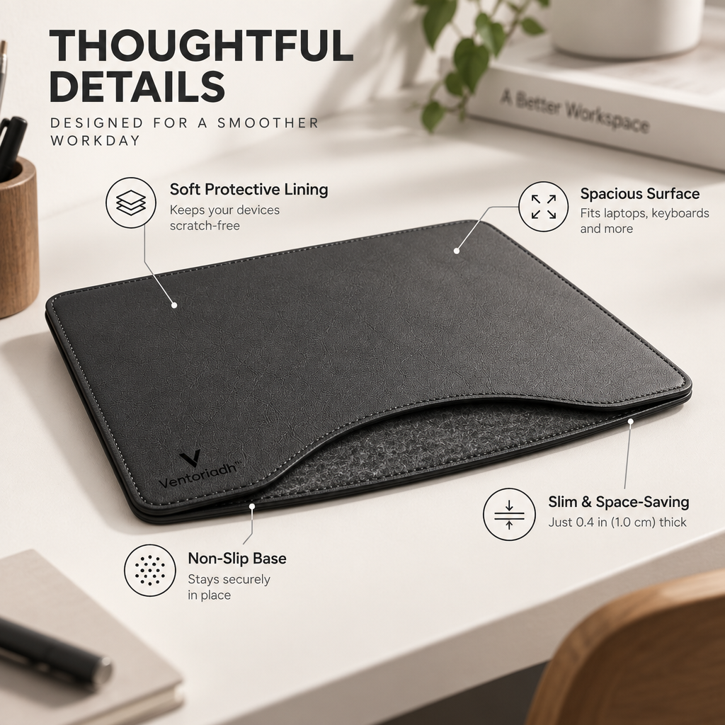 Ventoriadh™ Premium Desk Mat | Leather-Look Workspace Pad with Soft Felt Base for Laptop, Keyboard & Mouse