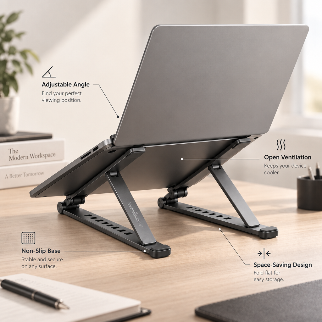 Ventoriadh™ Adjustable Foldable Laptop Stand | Portable Ergonomic Desk Riser for 13–16 Inch Laptops