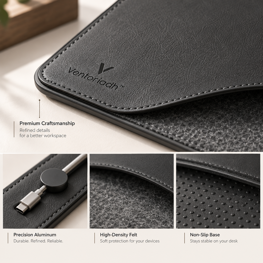 Ventoriadh™ Premium Desk Mat | Leather-Look Workspace Pad with Soft Felt Base for Laptop, Keyboard & Mouse