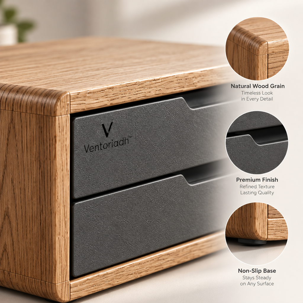 Ventoriadh™ 2-Drawer Desktop Organizer | Wood-Grain Office Storage Cabinet & Desk Riser