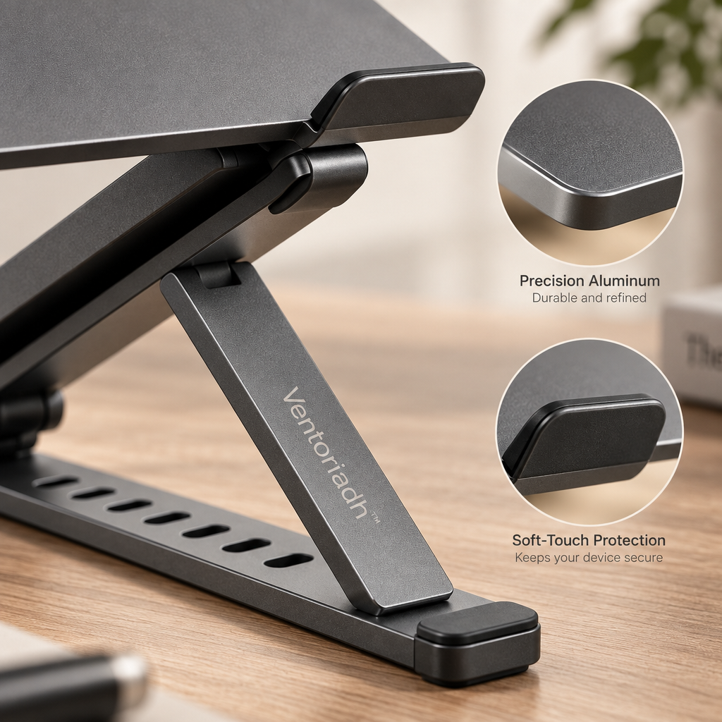 Ventoriadh™ Adjustable Foldable Laptop Stand | Portable Ergonomic Desk Riser for 13–16 Inch Laptops