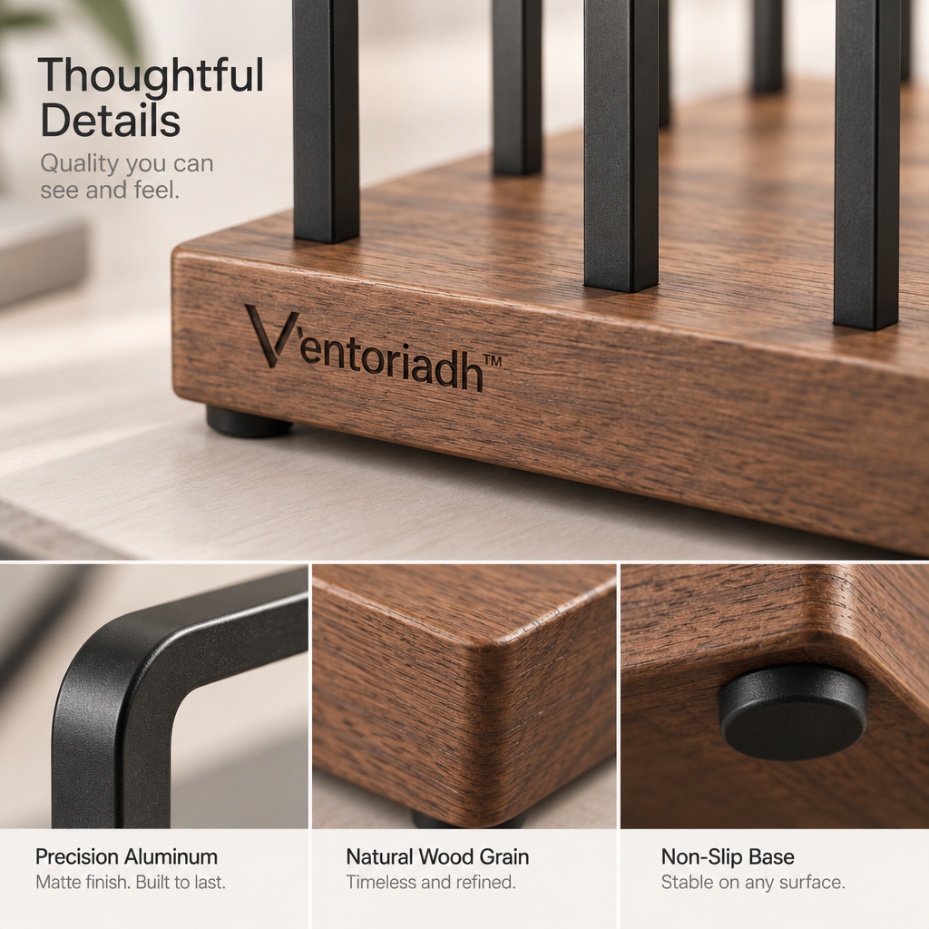 Ventoriadh™ Multi-Slot Desktop File Organizer | Wood-Grain Laptop, Tablet, Document & Book Storage Rack